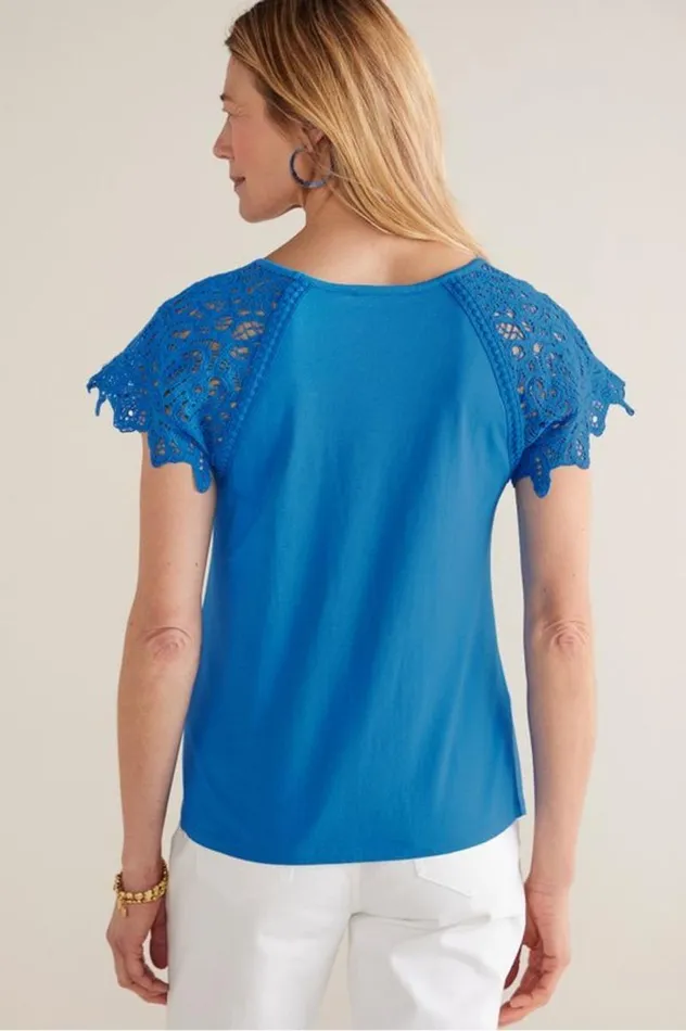 Women Nikita Lace Sleeve Tee French Blue Soft Surroundings Tops Women Nikita Lace Sleeve Tee French Blue Soft Surroundings Tops