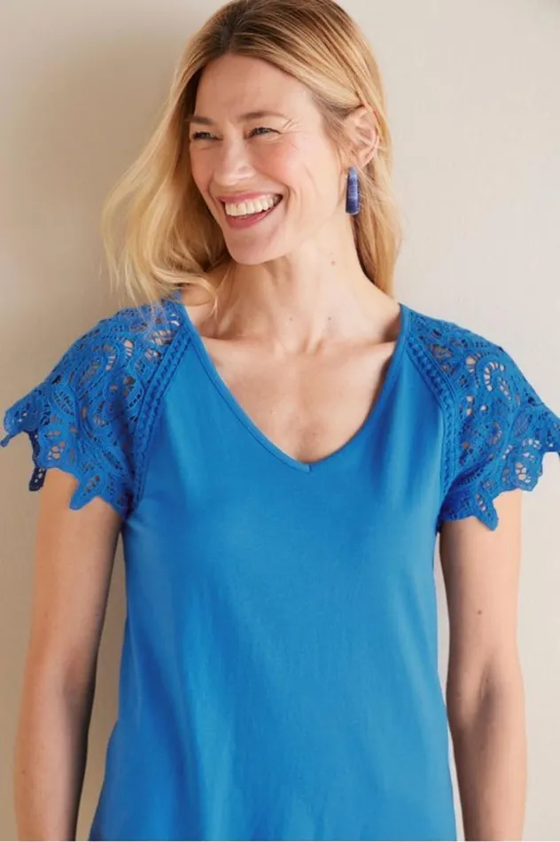 Women Nikita Lace Sleeve Tee French Blue Soft Surroundings Tops Women Nikita Lace Sleeve Tee French Blue Soft Surroundings Tops