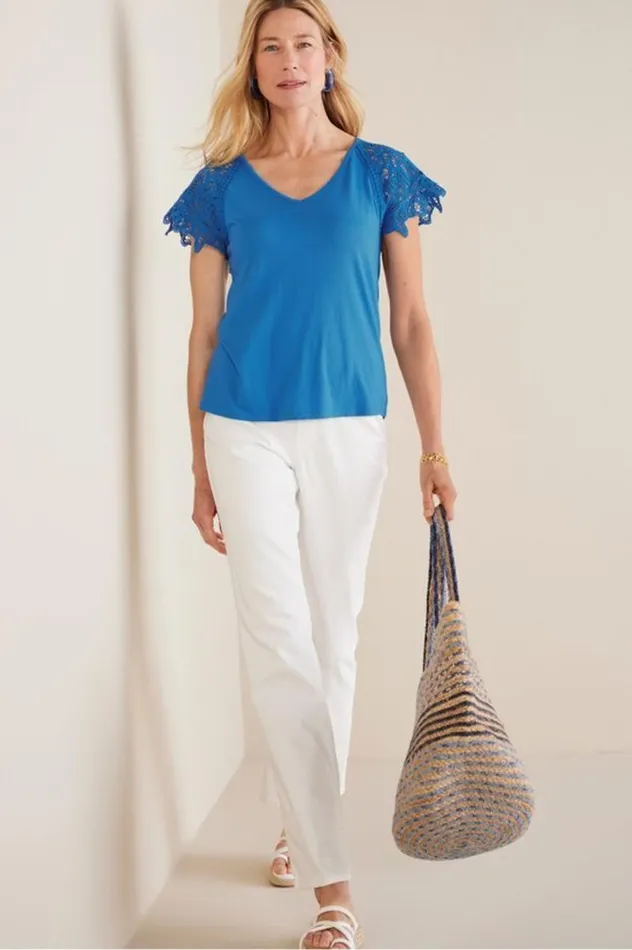 Women Nikita Lace Sleeve Tee French Blue Soft Surroundings Tops Women Nikita Lace Sleeve Tee French Blue Soft Surroundings Tops
