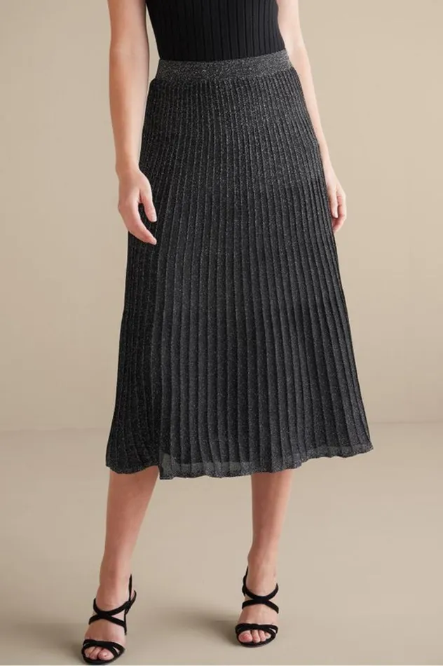 Women Nisha Knit Pleated Skirt Blacksilver Soft Surroundings Skirts Women Nisha Knit Pleated Skirt Blacksilver Soft Surroundings Skirts