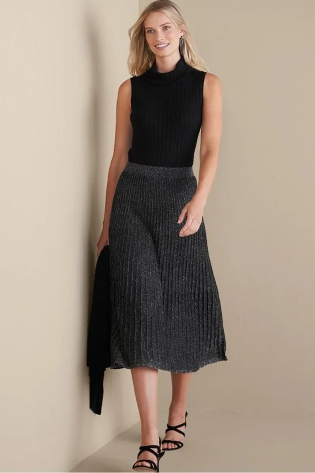 Women Nisha Knit Pleated Skirt Blacksilver Soft Surroundings Skirts Women Nisha Knit Pleated Skirt Blacksilver Soft Surroundings Skirts