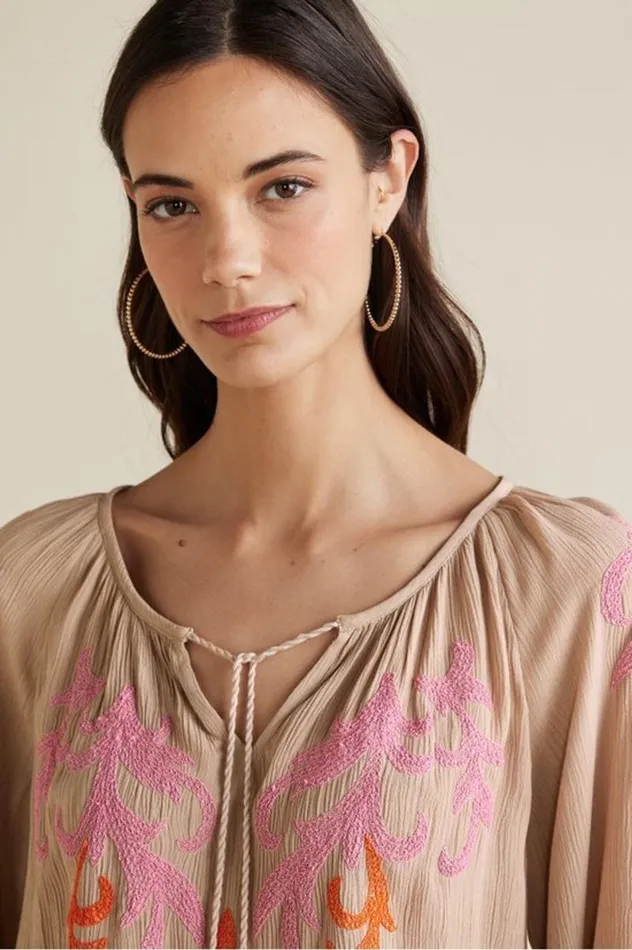 Women Noura Embroidered Gauze Pullover Sesame Soft Surroundings Tops Women Noura Embroidered Gauze Pullover Sesame Soft Surroundings Tops