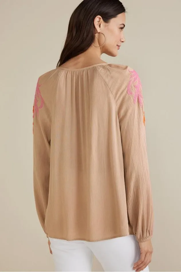 Women Noura Embroidered Gauze Pullover Sesame Soft Surroundings Tops Women Noura Embroidered Gauze Pullover Sesame Soft Surroundings Tops