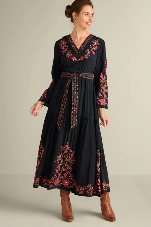 Women Onyx Embellished Maxi Dress Black Soft Surroundings Dresses