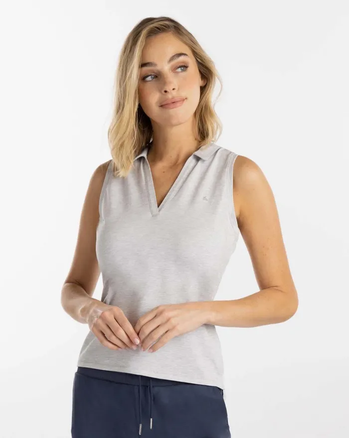 Women Polos TravisMathew MAJORCA SLEEVELESS POLO Heather Light Grey