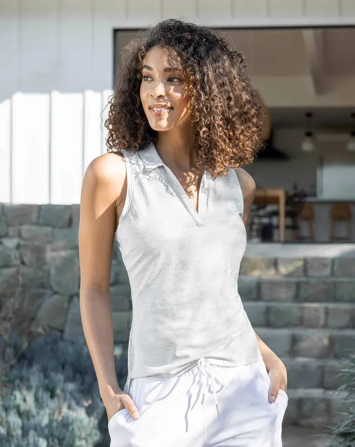 Women Polos TravisMathew MAJORCA SLEEVELESS POLO Heather Light Grey