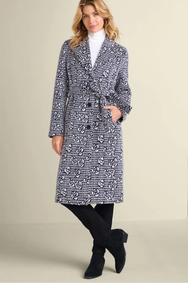 Women Rami Jacquard Coat Blackwhite Soft Surroundings Jackets and Coats