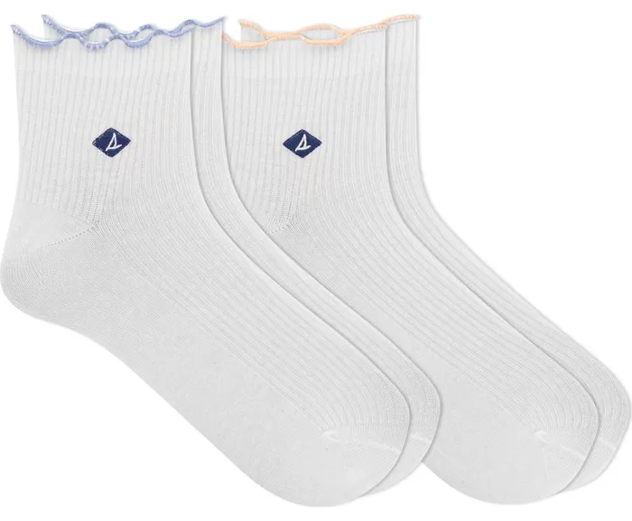 Women Ribbed Scallop 2Pack Ankle Sock White Sperry Socks and Liners