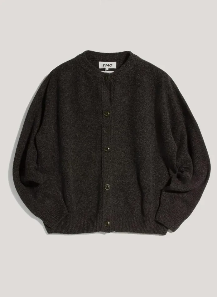 Womens Knitwear YMC Atomic Wool Cardigan Black Marl