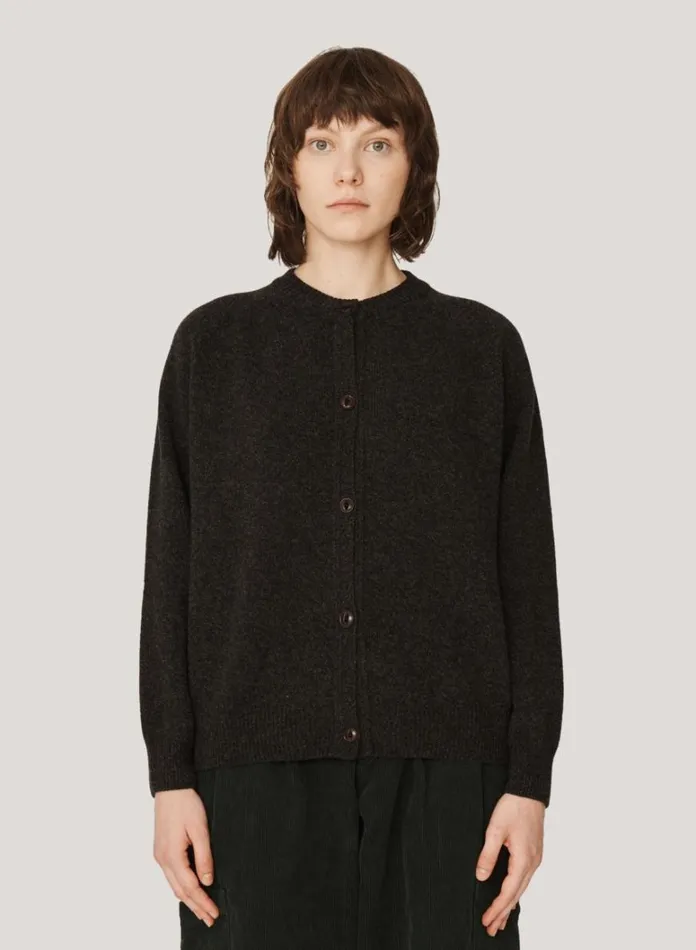 Womens Knitwear YMC Atomic Wool Cardigan Black Marl