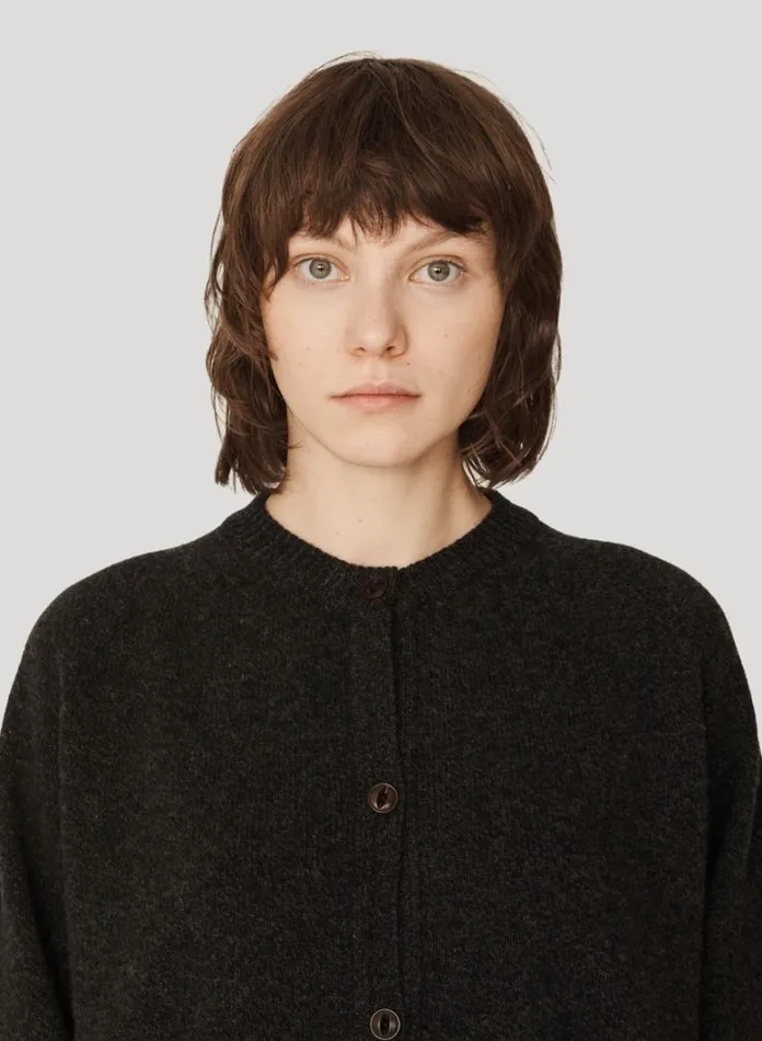 Womens Knitwear YMC Atomic Wool Cardigan Black Marl