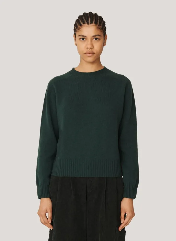 Womens Knitwear YMC Jets Crew Neck Jumper Dark Green