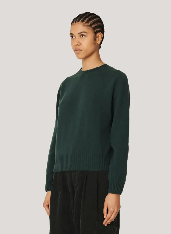 Womens Knitwear YMC Jets Crew Neck Jumper Dark Green