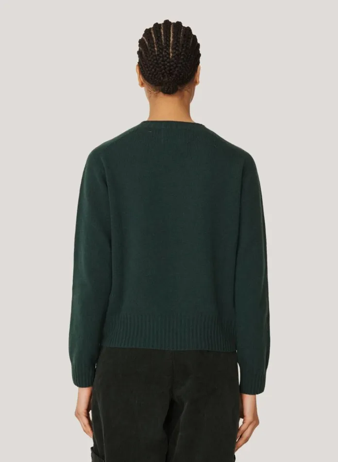Womens Knitwear YMC Jets Crew Neck Jumper Dark Green