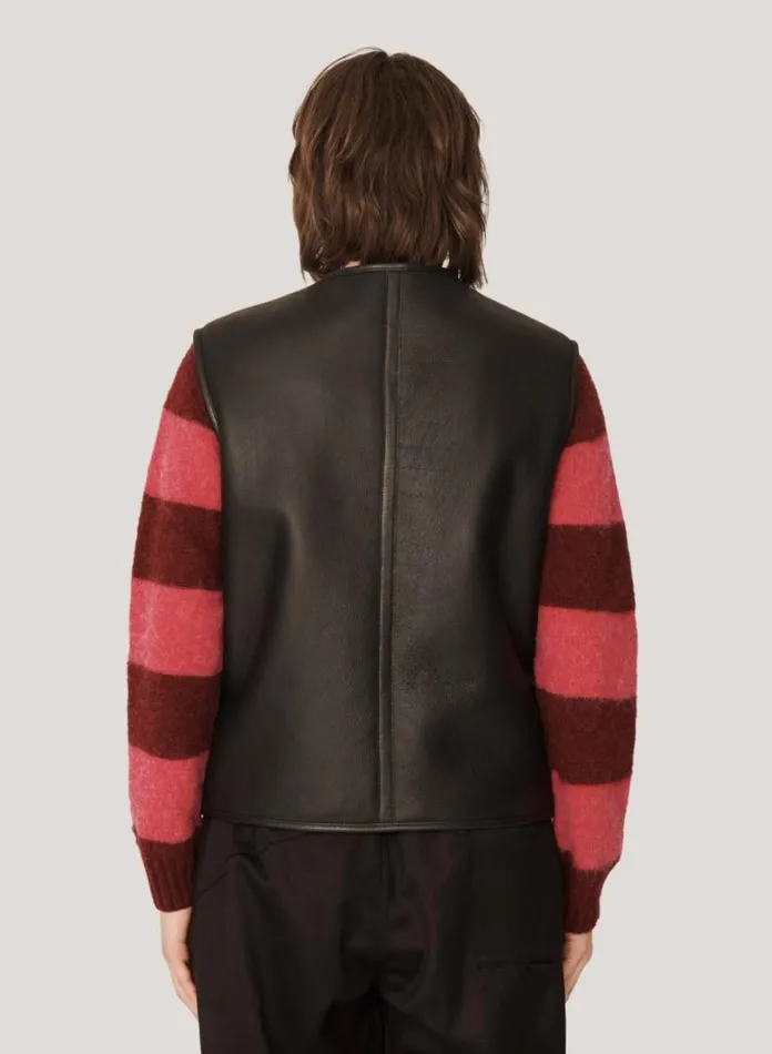 Womens Outerwear YMC Wyatt Reversible Leather Gilet Black