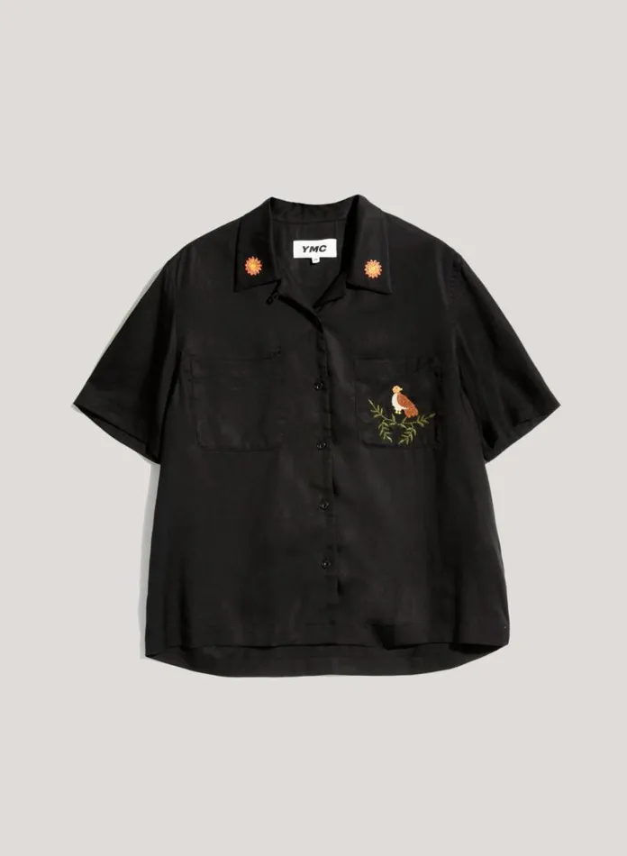 Womens Shirts YMC Vegas Embroidered Short Sleeve Shirt Black