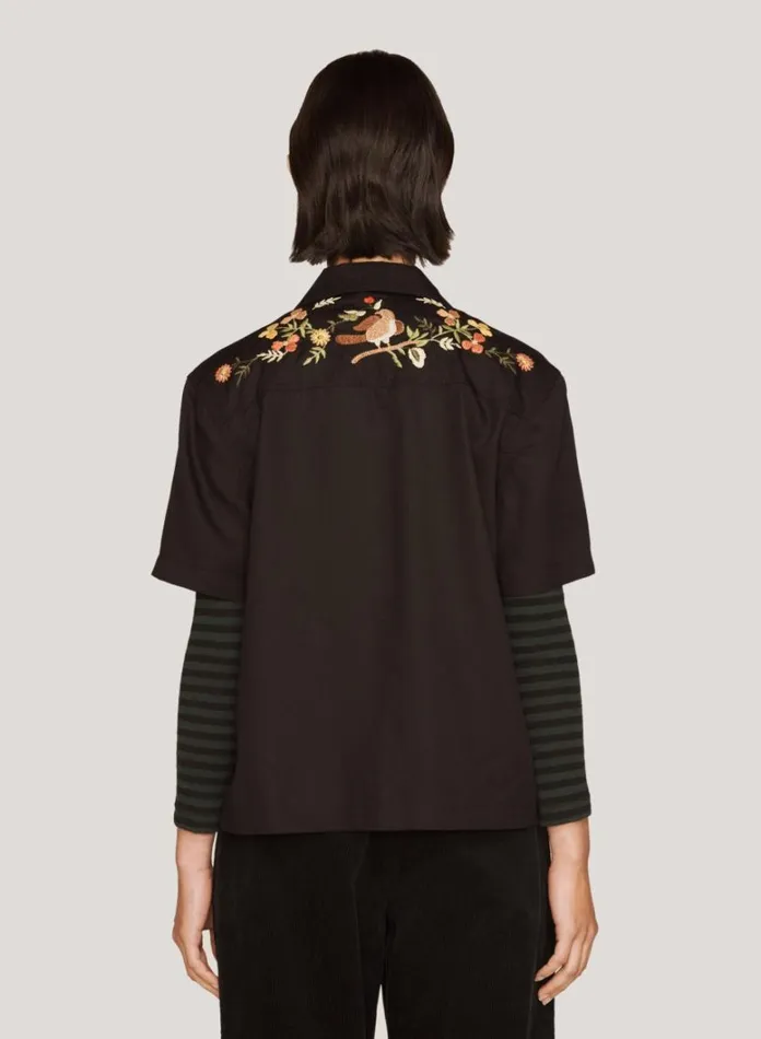 Womens Shirts YMC Vegas Embroidered Short Sleeve Shirt Black