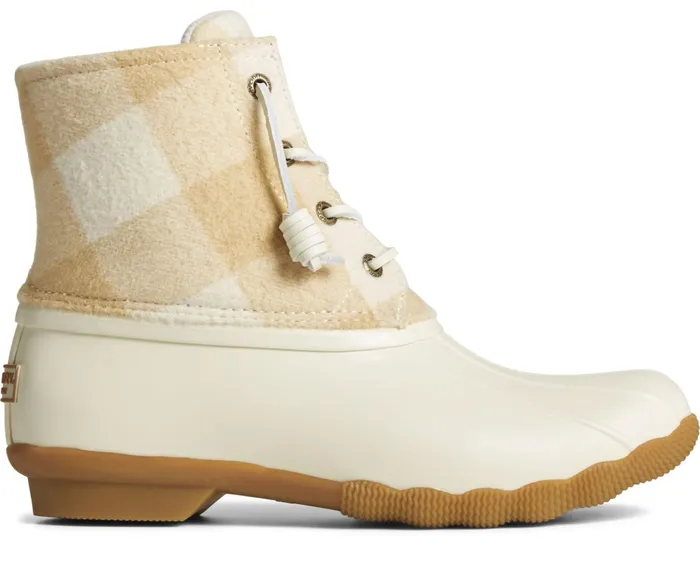 Women Saltwater Buffalo Check Duck Boot Ivory Sperry Rain and Duck Boots