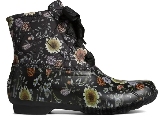Women Saltwater Floral Duck Boot Black Sperry Boots