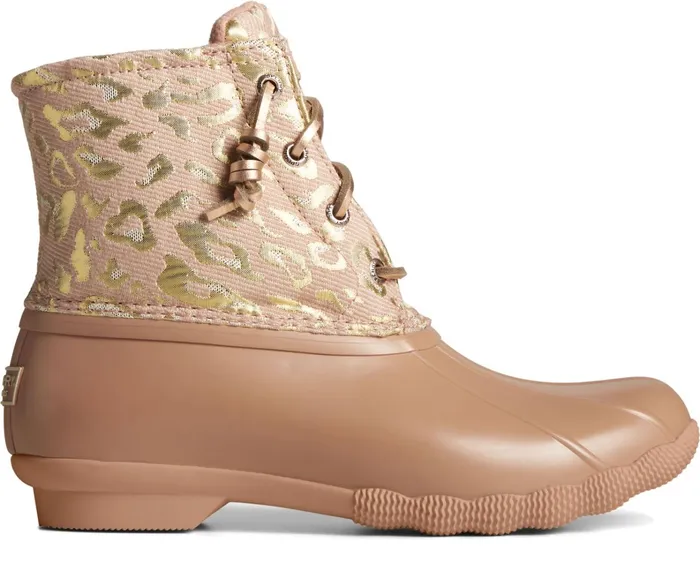 Women Saltwater Metallic Jacquard Duck Boot Rose Sperry Rain and Duck Boots
