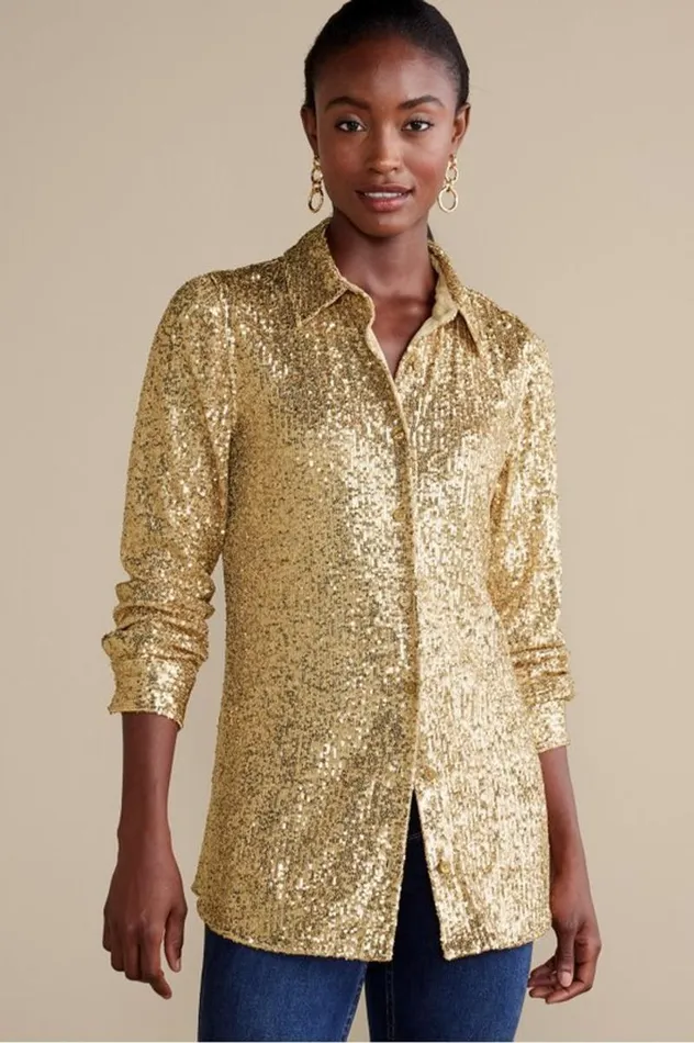 Women Sancerre Sequin Shirt Gold Sequin Soft Surroundings Tops Women Sancerre Sequin Shirt Gold Sequin Soft Surroundings Tops