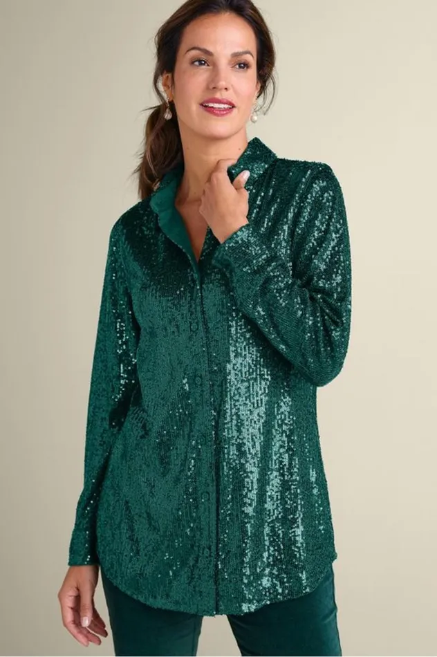 Women Sancerre Sequin Shirt Gold Sequin Soft Surroundings Tops Women Sancerre Sequin Shirt Gold Sequin Soft Surroundings Tops