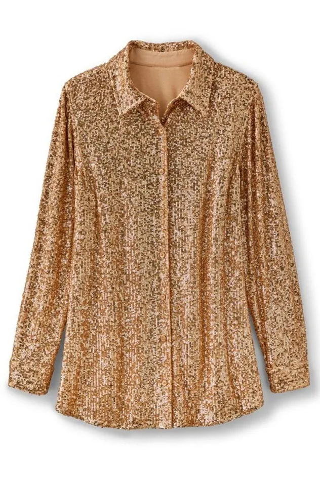 Women Sancerre Sequin Shirt Gold Sequin Soft Surroundings Tops Women Sancerre Sequin Shirt Gold Sequin Soft Surroundings Tops