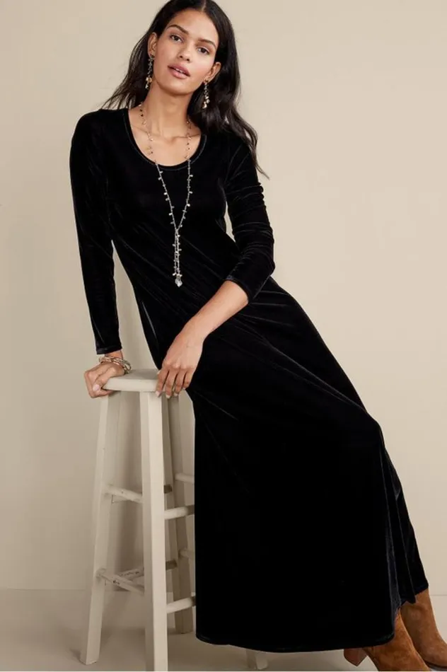 Women Santiago Stretch Velvet Dress Abstract Rust Soft Surroundings Dresses