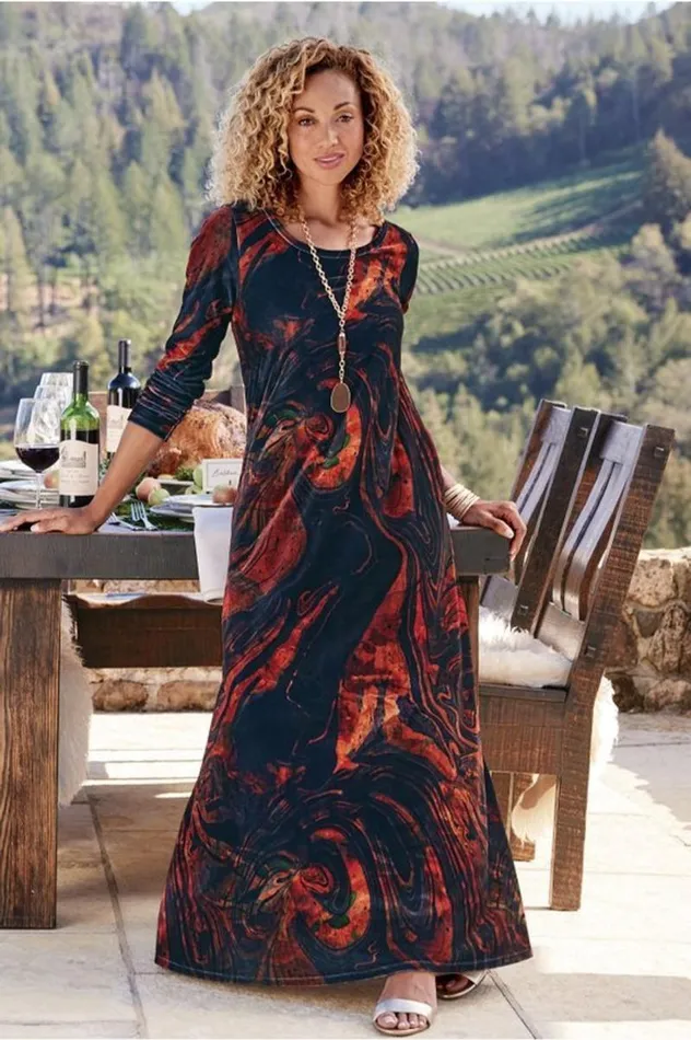 Women Santiago Stretch Velvet Dress Abstract Rust Soft Surroundings Dresses Women Santiago Stretch Velvet Dress Abstract Rust Soft Surroundings Dresses