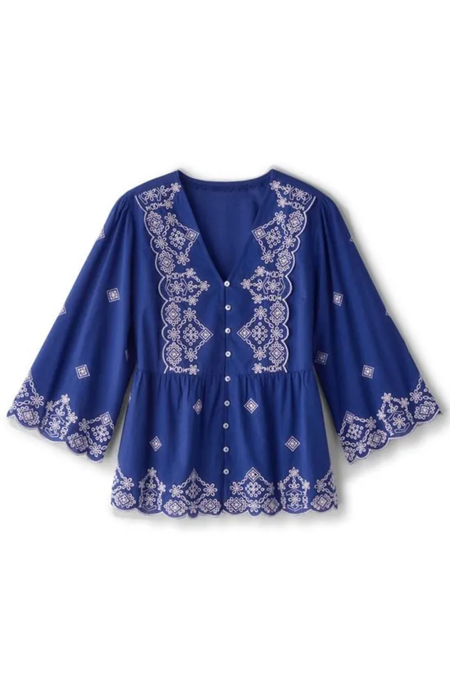 Women Shona Embroidered Top Sodalite Blue Soft Surroundings Tops Women Shona Embroidered Top Sodalite Blue Soft Surroundings Tops