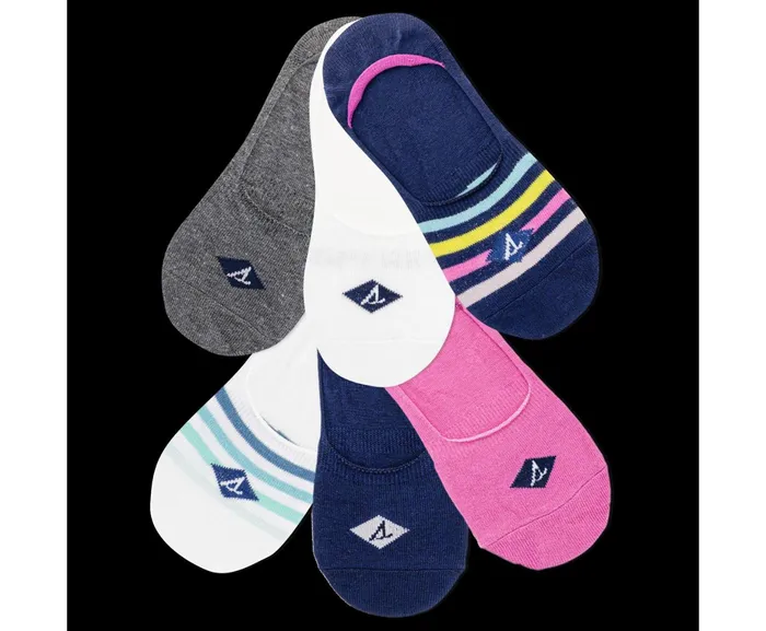 Women Sneaker Stripe 6Pack Liner Navy Assorted Sperry Socks and Liners