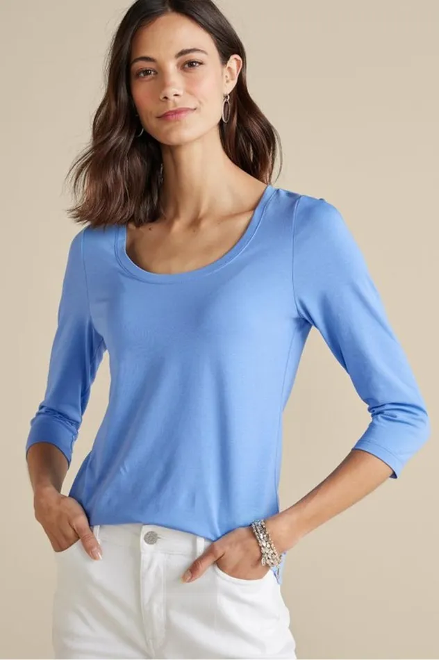 Women Soft Essential Supima 34 Sleeve Tee I Black Soft Surroundings Tops Women Soft Essential Supima 34 Sleeve Tee I Black Soft Surroundings Tops