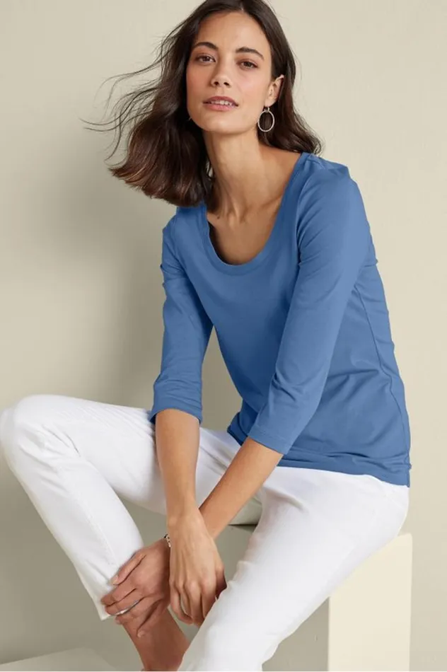 Women Soft Essential Supima 34 Sleeve Tee I Black Soft Surroundings Tops Women Soft Essential Supima 34 Sleeve Tee I Black Soft Surroundings Tops