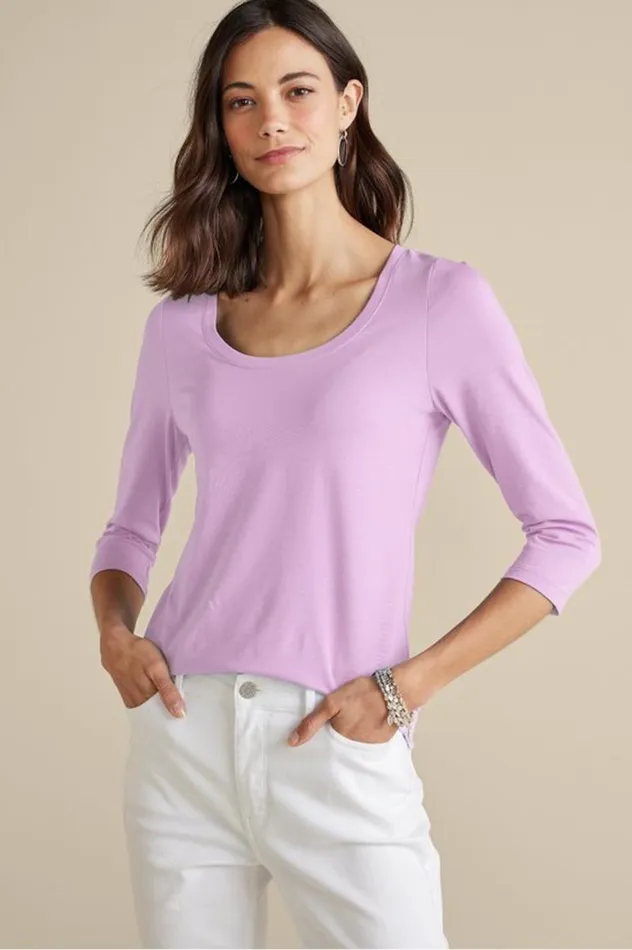 Women Soft Essential Supima 34 Sleeve Tee I Black Soft Surroundings Tops Women Soft Essential Supima 34 Sleeve Tee I Black Soft Surroundings Tops