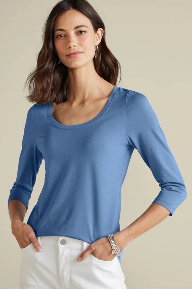 Women Soft Essential Supima 34 Sleeve Tee I Black Soft Surroundings Tops Women Soft Essential Supima 34 Sleeve Tee I Black Soft Surroundings Tops