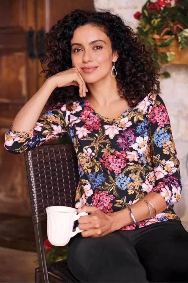 Women Soft Essential Supima 34 Sleeve Tee I Black Soft Surroundings Tops Women Soft Essential Supima 34 Sleeve Tee I Black Soft Surroundings Tops