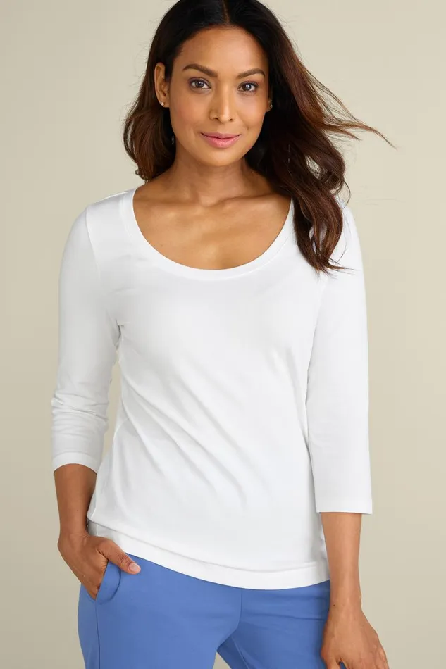 Women Soft Essential Supima 34 Sleeve Tee I Black Soft Surroundings Tops Women Soft Essential Supima 34 Sleeve Tee I Black Soft Surroundings Tops
