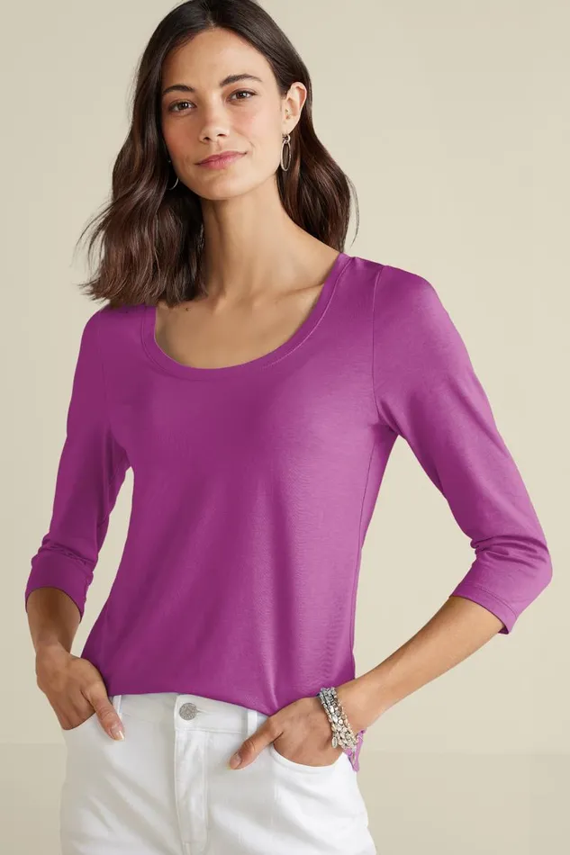 Women Soft Essential Supima 34 Sleeve Tee I Black Soft Surroundings Tops Women Soft Essential Supima 34 Sleeve Tee I Black Soft Surroundings Tops