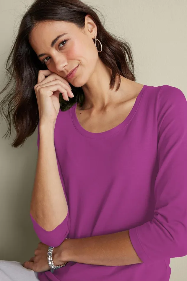 Women Soft Essential Supima 34 Sleeve Tee I Black Soft Surroundings Tops Women Soft Essential Supima 34 Sleeve Tee I Black Soft Surroundings Tops