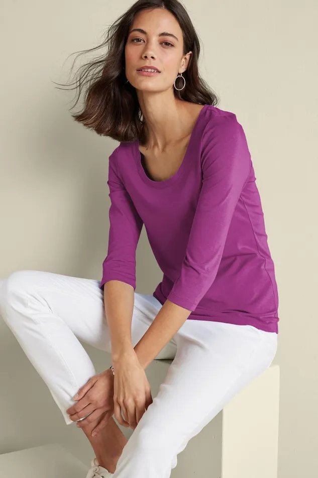 Women Soft Essential Supima 34 Sleeve Tee I Black Soft Surroundings Tops Women Soft Essential Supima 34 Sleeve Tee I Black Soft Surroundings Tops