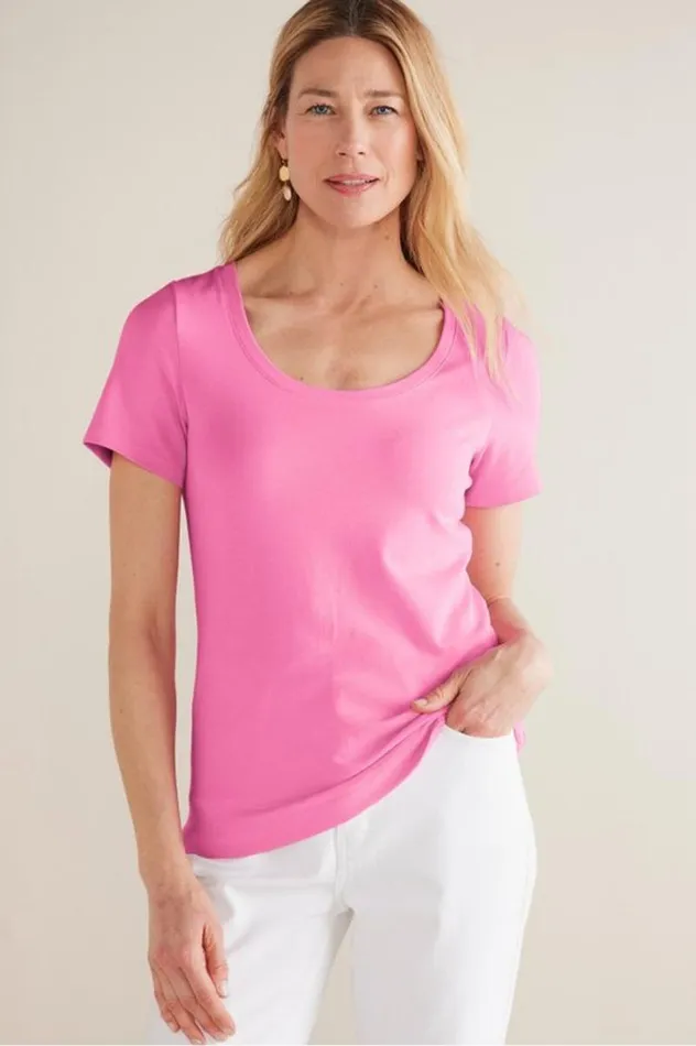 Women Soft Essential Supima Short Sleeve Tee Azalea Pink Soft Surroundings Tops Women Soft Essential Supima Short Sleeve Tee Azalea Pink Soft Surroundings Tops