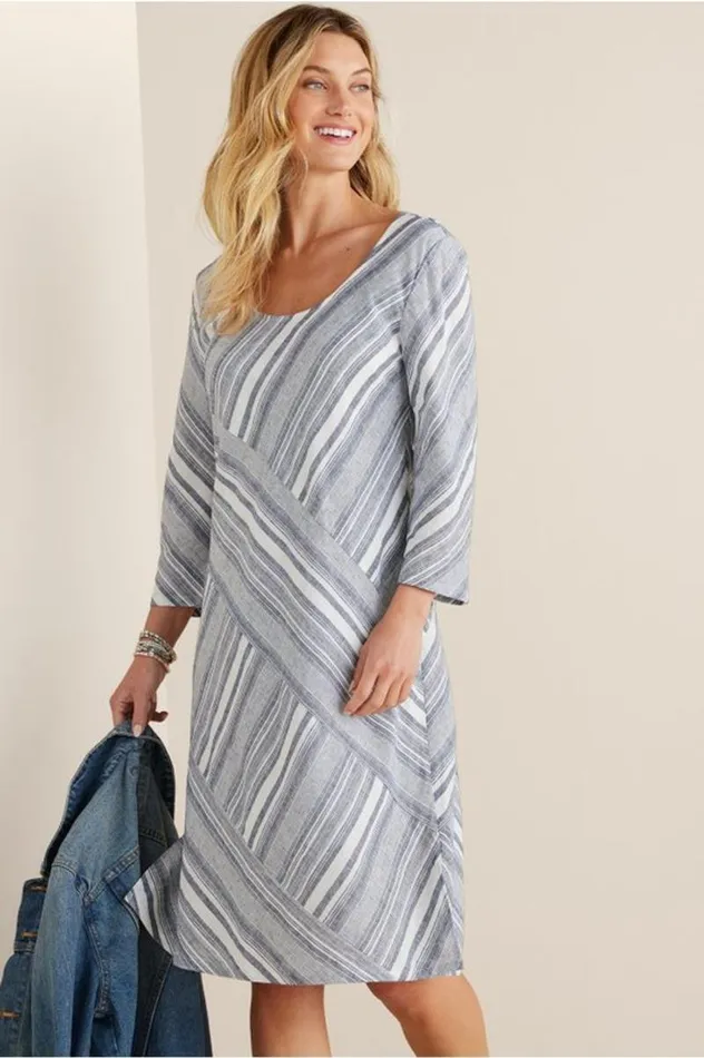 Women Sonya Linen Dress Whiteblue Soft Surroundings Dresses