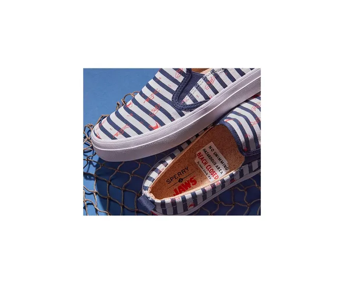 Women Sperry X JAWS Crest Twin Gore Stripe Slip On Sneaker Blue Sperry Sneakers Women Sperry X JAWS Crest Twin Gore Stripe Slip On Sneaker Blue Sperry Sneakers