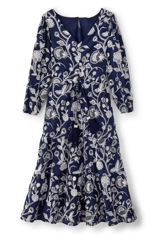 Women Tilda Embroidered Midi Dress Navy Soft Surroundings Dresses Women Tilda Embroidered Midi Dress Navy Soft Surroundings Dresses