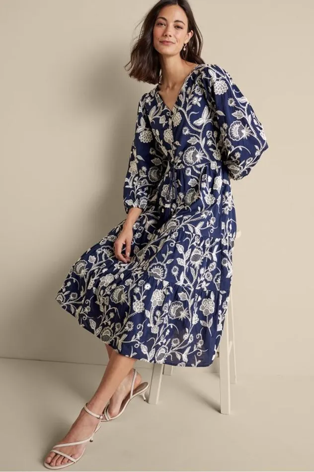 Women Tilda Embroidered Midi Dress Navy Soft Surroundings Dresses Women Tilda Embroidered Midi Dress Navy Soft Surroundings Dresses