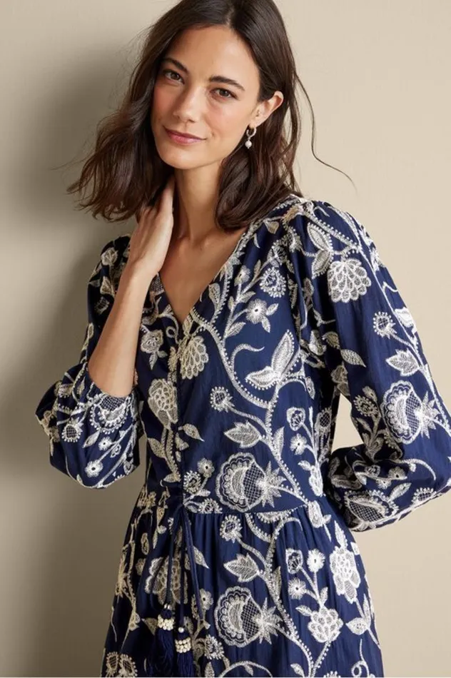 Women Tilda Embroidered Midi Dress Navy Soft Surroundings Dresses Women Tilda Embroidered Midi Dress Navy Soft Surroundings Dresses