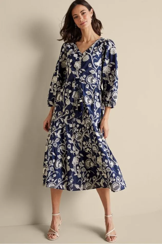 Women Tilda Embroidered Midi Dress Navy Soft Surroundings Dresses Women Tilda Embroidered Midi Dress Navy Soft Surroundings Dresses