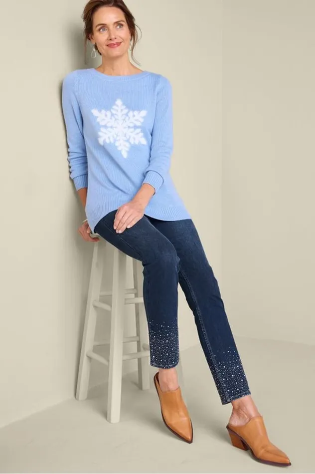 Women Ultimate Denim Crystal PullOn Slim Leg Jeans River Wash Soft Surroundings Jeans