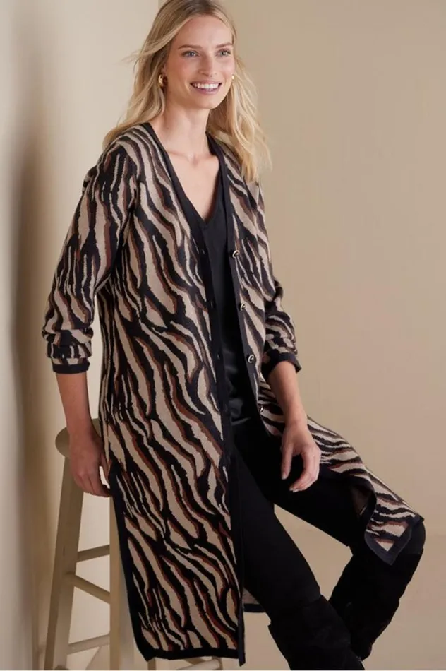 Women Veronica Jacquard Cardigan Neutral Animal Soft Surroundings Sweaters and Cardigans