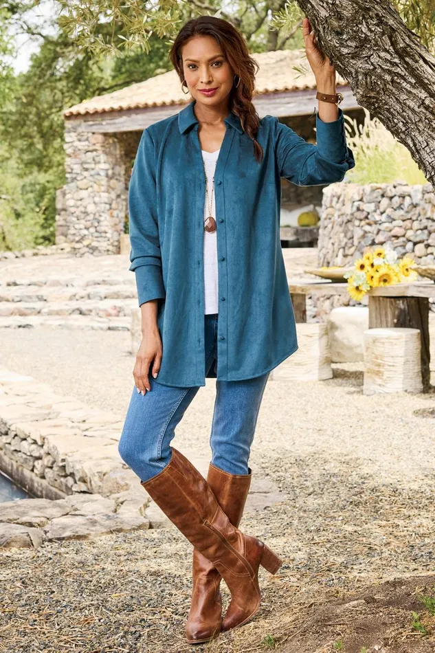 Women Vida Faux Suede Tunic Saddle Soft Surroundings Tops Women Vida Faux Suede Tunic Saddle Soft Surroundings Tops